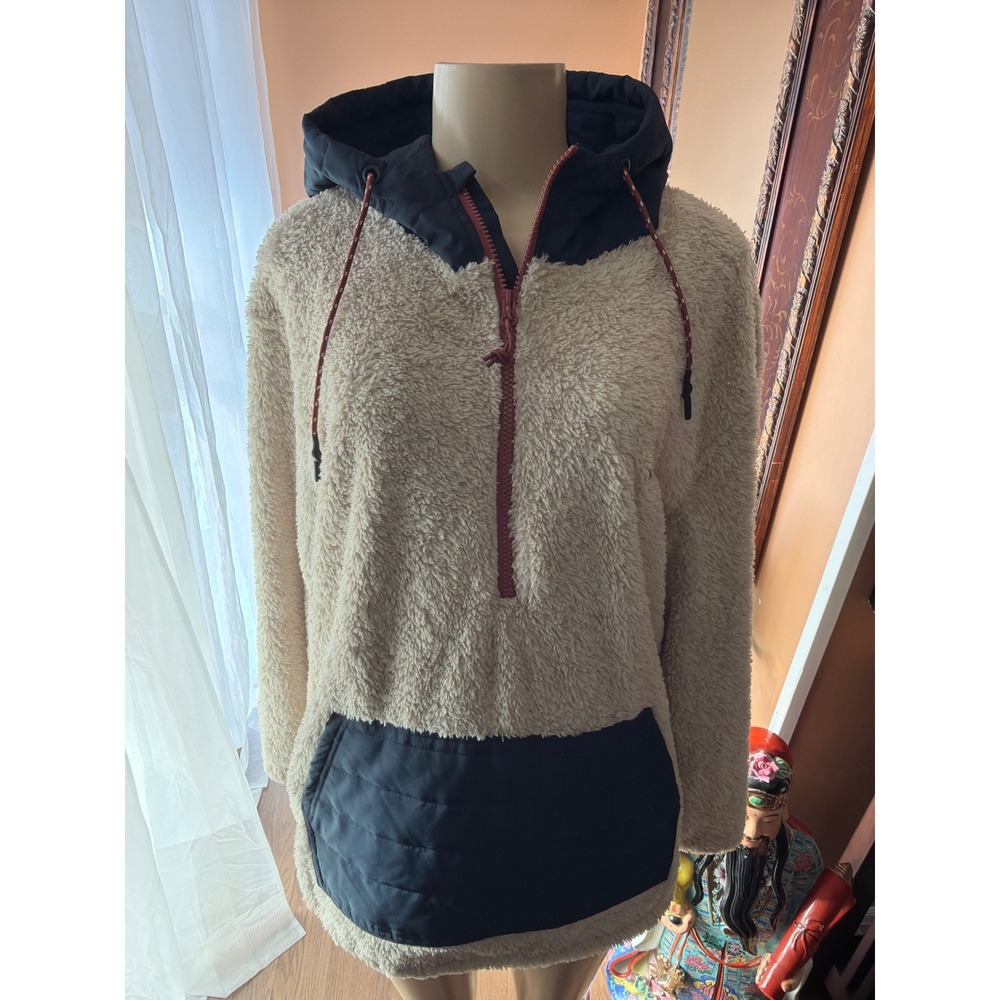 Billabong Adventure Division Sherpa Fleece Hoodie Half Zip Pullover Cream‎ XL
